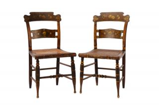 Appraisal: Pair American Caned Hitchcock Chairs th C American mid th