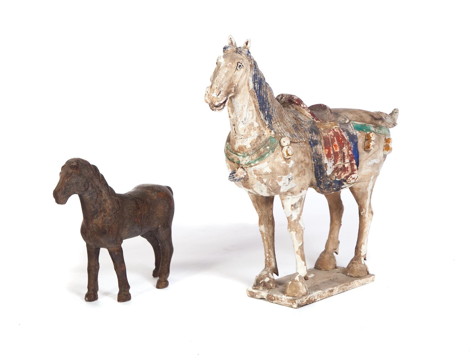 Appraisal: TWO ORNAMENTAL HORSE FIGURES Twentieth century Molded wax h l