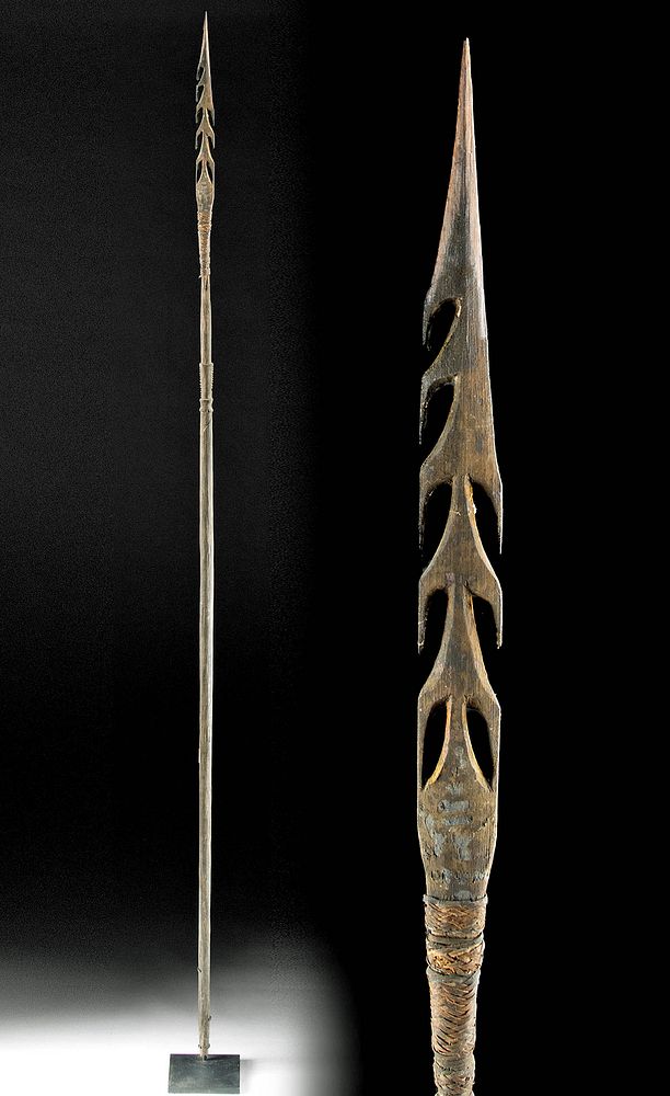 Appraisal: th C Indonesian Asmat Wood Rattan Barbed Spear Southeast Asia