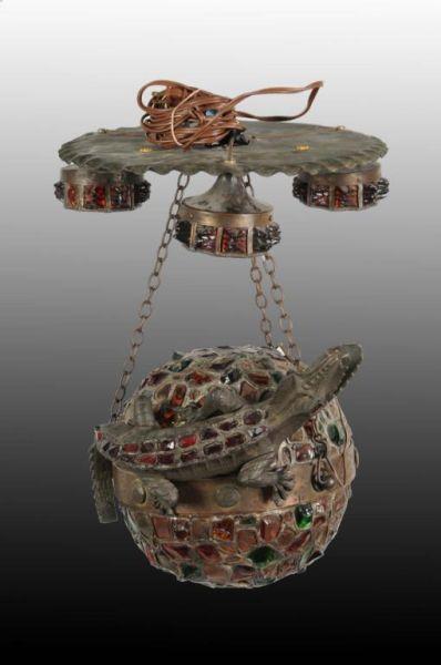 Appraisal: Austrian Bronze Alligator Lamp with Applied Jewels Description Circa Jewels