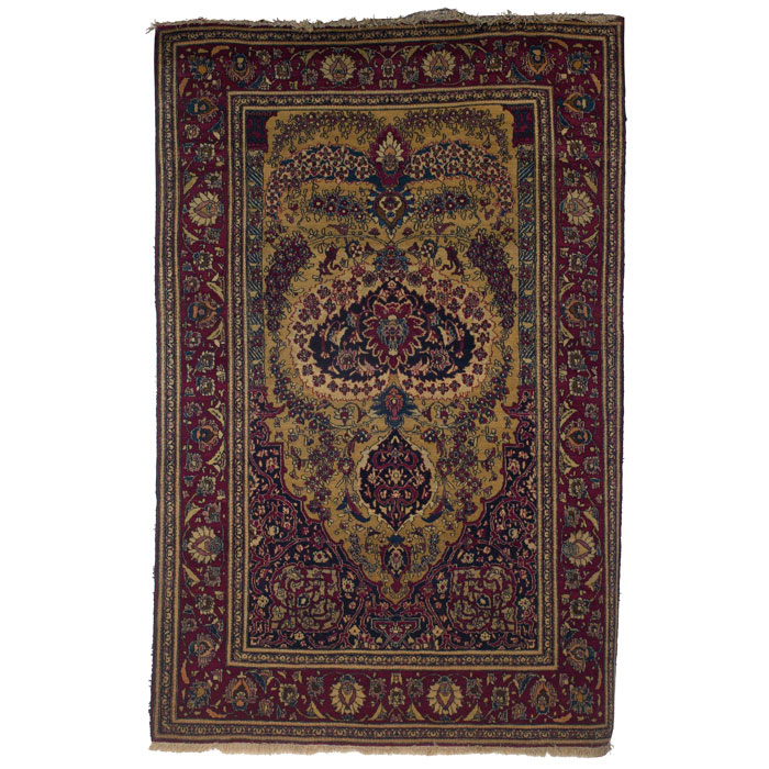 Appraisal: Isphahan prayer rug ca ornate floral design on a maroon