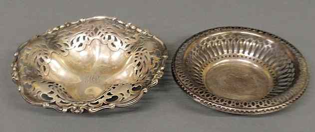 Appraisal: Two reticulated sterling silver dishes one monogrammed dia and one