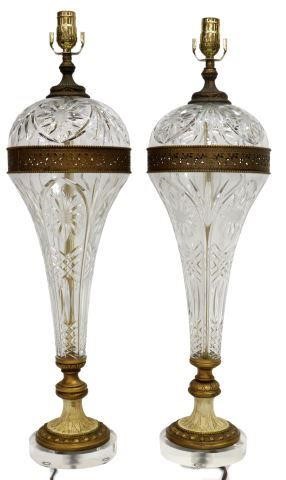 Appraisal: pair Molded and cut-glass single-light table lamps half globe form