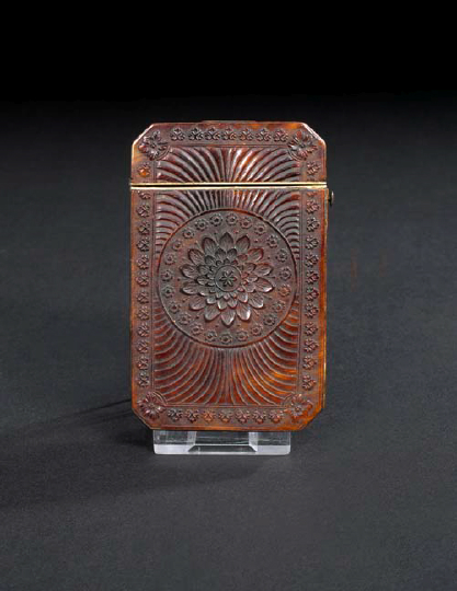 Appraisal: Unusual English Floral-Carved Tortoiseshell Card Case third quarter th century