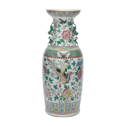 Appraisal: Large Famille Rose Phoenix and Peony Baluster Vase th Century