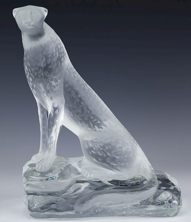 Appraisal: Lalique French Figural Cheetah Art Glass Sculpture Lalique French crystal