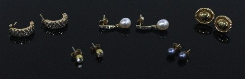 Appraisal: A pair of diamond and pearl drop earrings in a