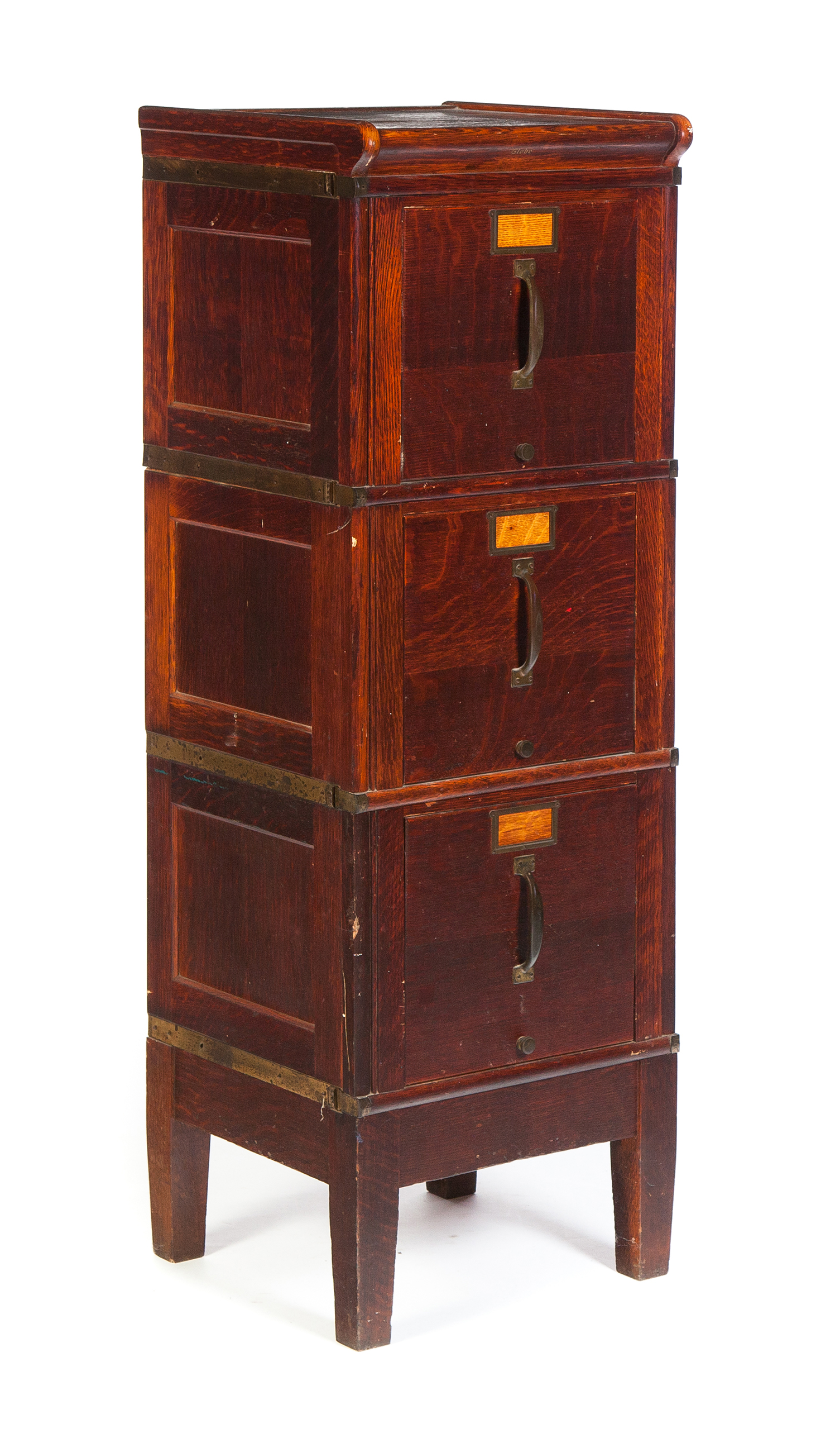 Appraisal: THREE-SECTION FILE CABINET American st quarter- th century oak Simple