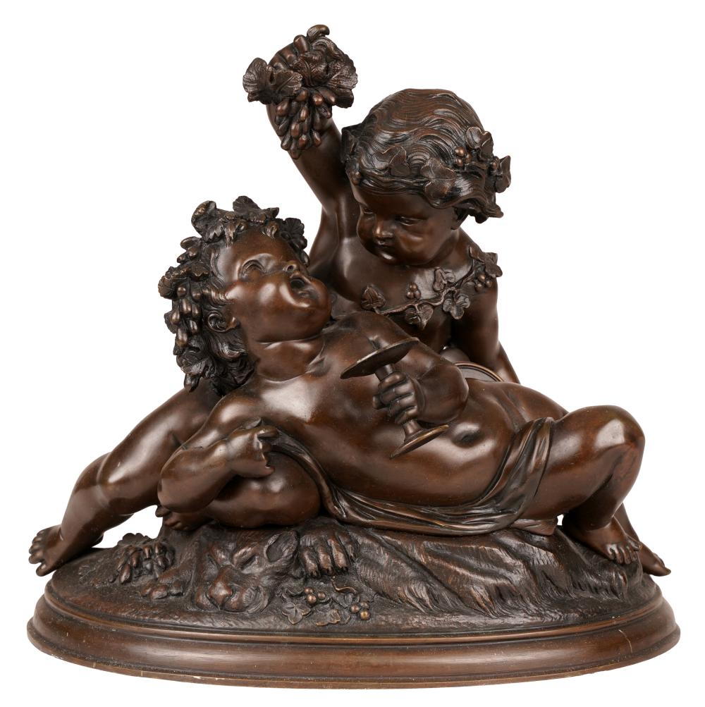 Appraisal: CONTINENTAL BRONZE FIGURAL GROUPbronze with brown patination unsigned Provenance The