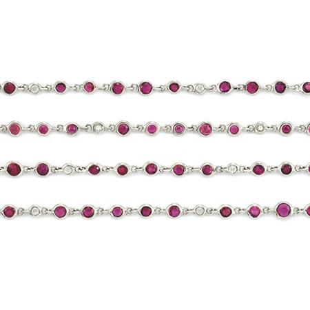 Appraisal: Long White Gold Ruby and Diamond Chain Necklace Estimate -