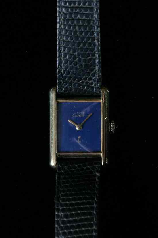 Appraisal: LADY'S ''MUST DE CARTIER'' VERMEIL STERLING SILVER TANK WATCH Cobalt