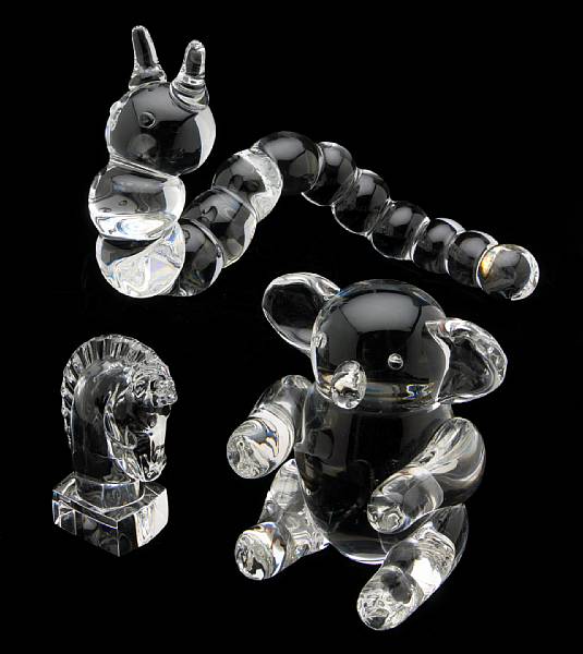 Appraisal: Three Steuben clear glass animal figures comprising a Sidney Waugh