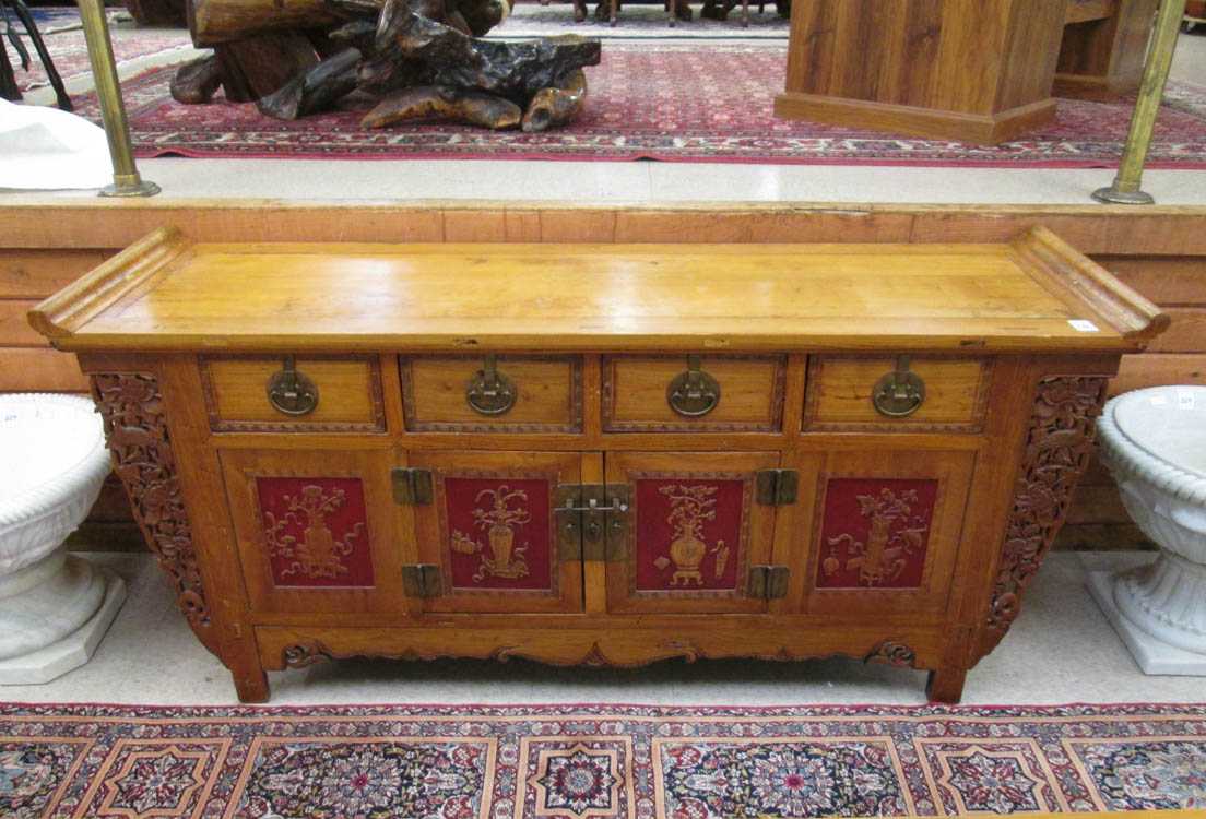 Appraisal: CHINESE MING STYLE YUMU ELM WOOD ALTAR CABINET having a