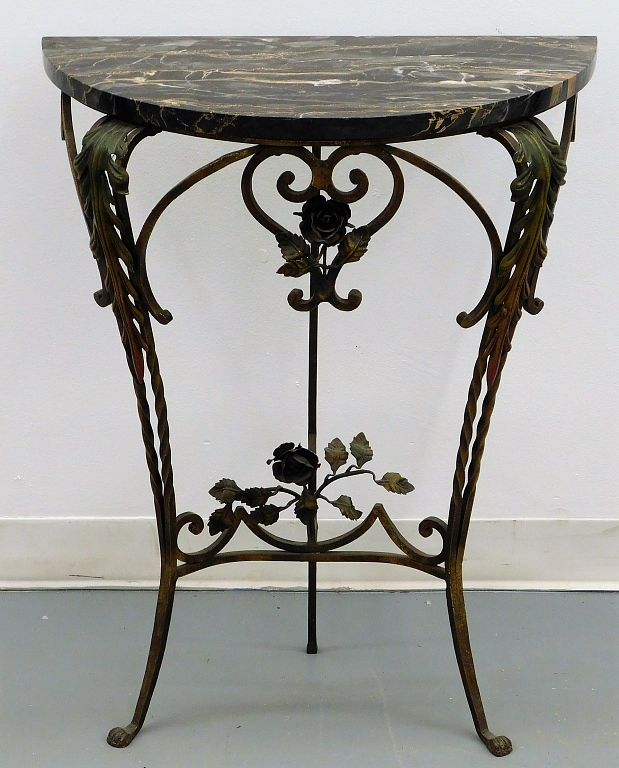 Appraisal: Attrib Oscar Bach Wrought Iron Marble Top Table United States