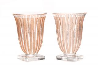 Appraisal: Pair of Attributed to Verlys Art Deco Glass Vases Attributed