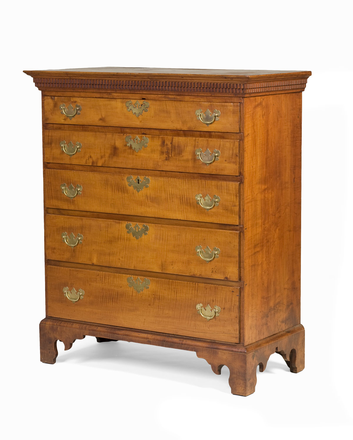 Appraisal: NEW ENGLAND CHIPPENDALE FIGURED MAPLE TALL CHEST The rectangular top