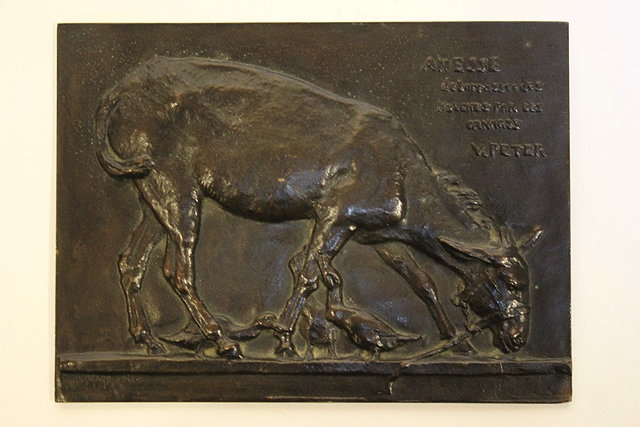 Appraisal: A FRENCH BRONZE RECTANGULAR PLAQUE of a donkey with ducks