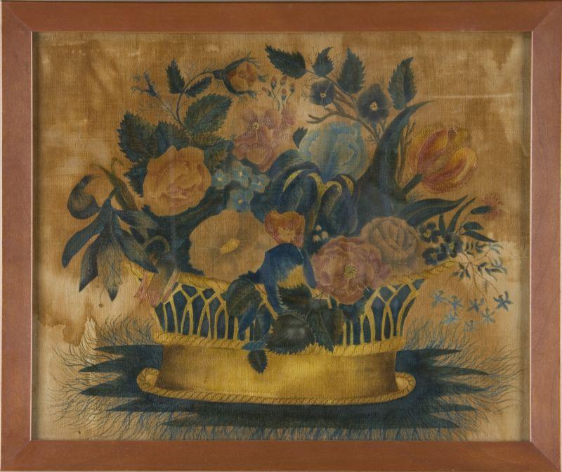 Appraisal: th c Theorem Still Life American watercolor on velvet ornate