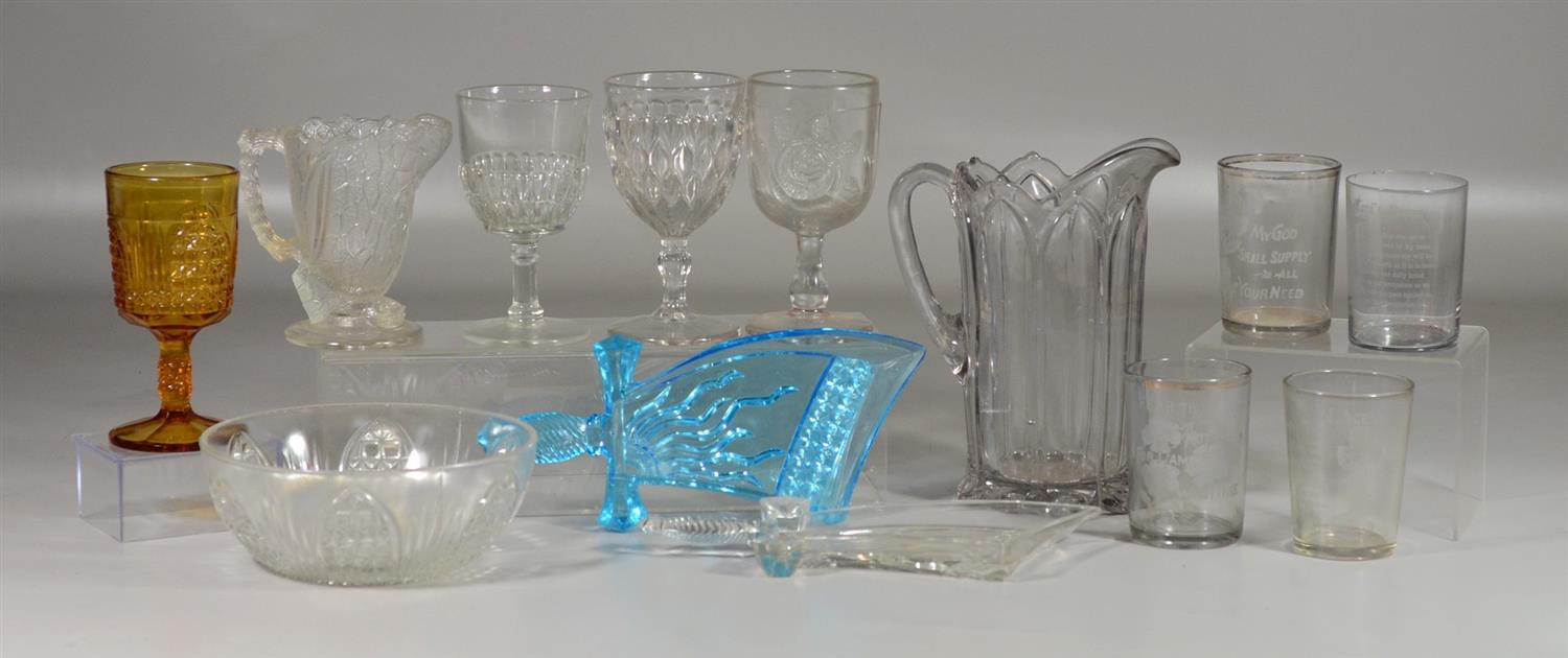 Appraisal: Pieces Early American pattern glass religious motto tumblers Martha's Tears