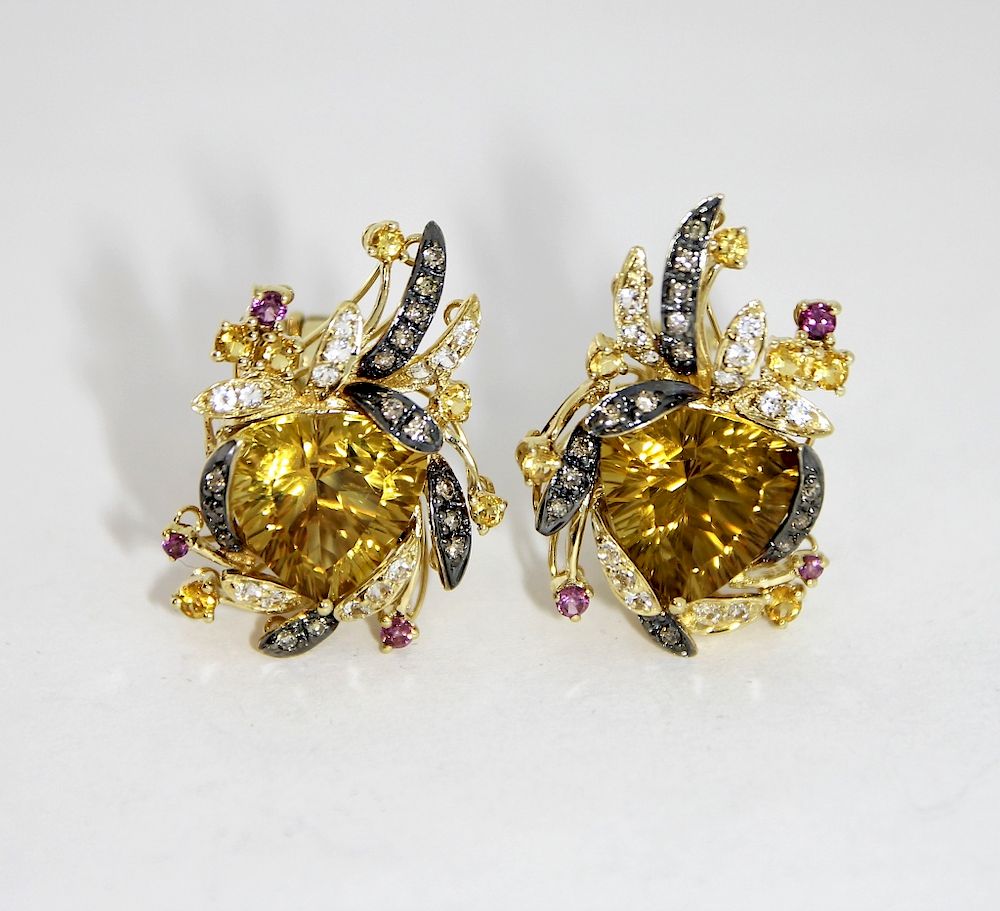 Appraisal: LeVian K Gold Crazy Diamond Citrine Earrings th Century Pair