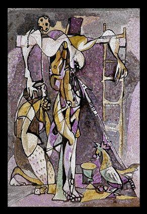 Appraisal: MIRKO - CRUCIFIXION Mosaic on panel x in signed and