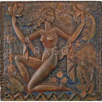 Appraisal: WAYLANDE GREGORY - Large glazed ceramic plaque with nude USA