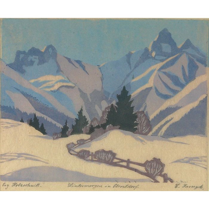 Appraisal: Elfriede Jungk Wintermorgen in Oberstdorf c color woodcut