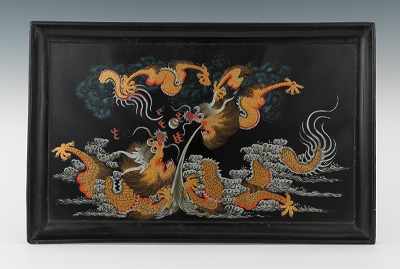 Appraisal: A Black Lacquered Dragon Tray Depicting two dragons with the