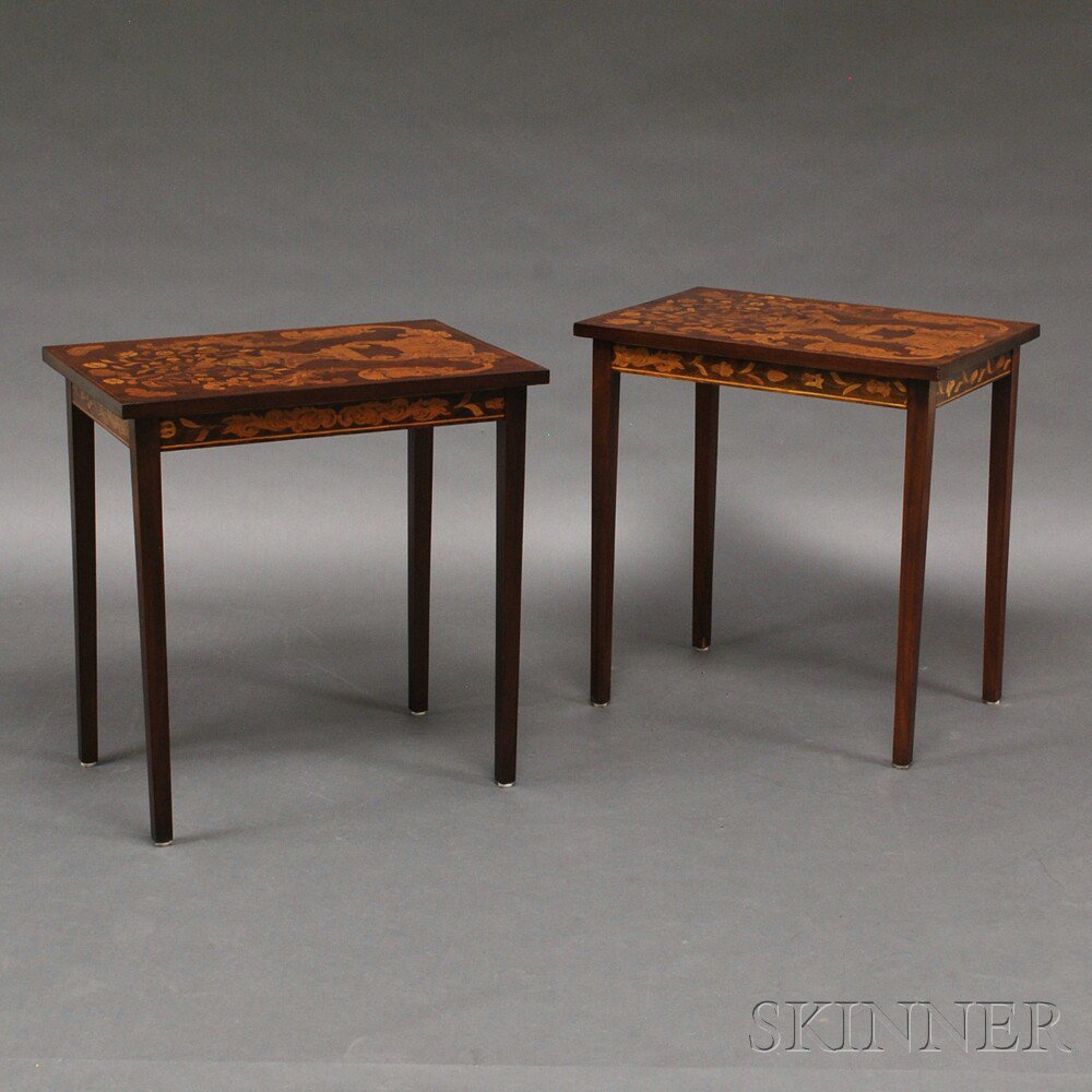 Appraisal: Pair of Dutch Mahogany and Floral Marquetry Tables Europe late