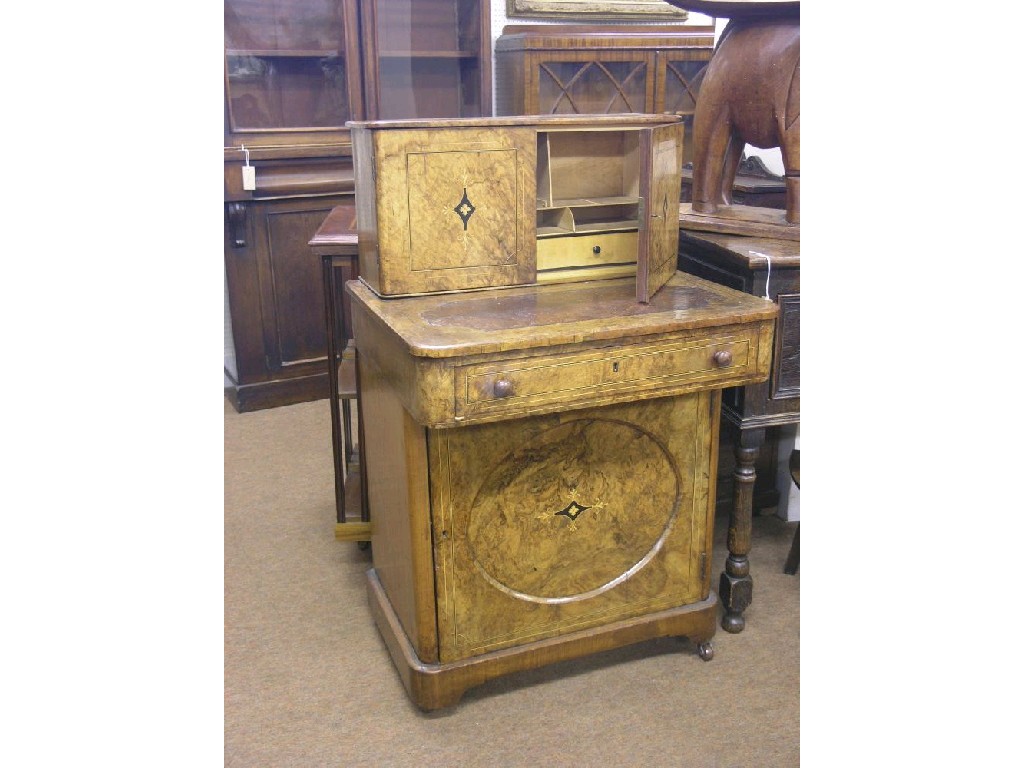 Appraisal: A Victorian inlaid burr walnut davenport-desk superstructure fitted with two