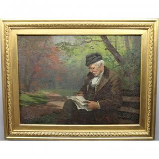 Appraisal: Signed th C Man Reading in Park O C Signed