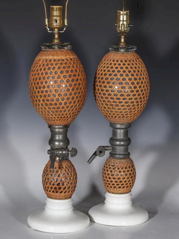 Appraisal: A PAIR EARLY TH C FRENCH SODA BOTTLES AS LAMPS