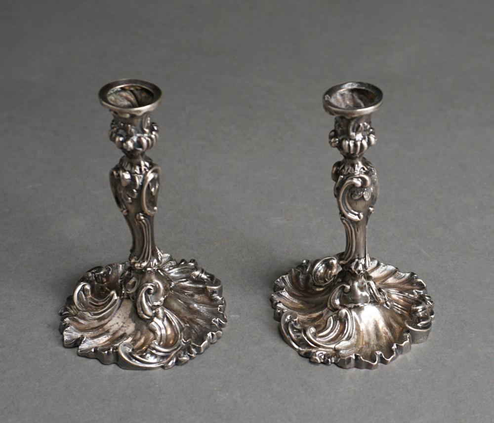 Appraisal: PAIR SWEDISH ROCOCO STYLE SILVER TAPER CANDLESTICKS PROBABLY STOCKHOLM TH