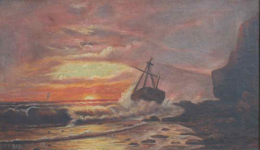 Appraisal: TH C SHIPWRECK AT SUNSET OIL CANVAS '' x ''