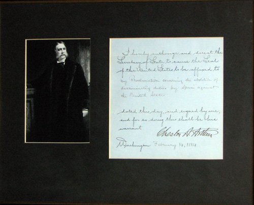 Appraisal: Title Chester A Arthur Signature on Authorization Document Accompanied by