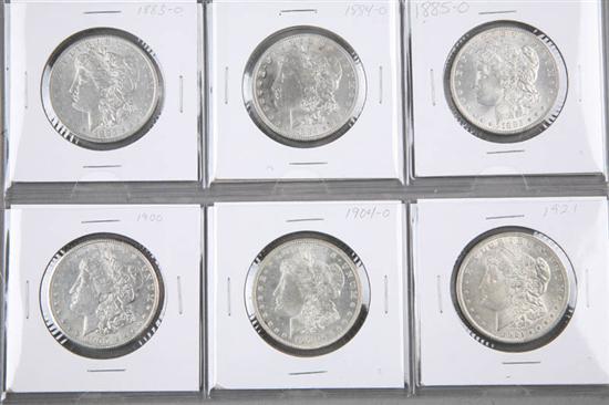 Appraisal: SIX MORGAN SILVER DOLLARS Years include -O -O -O -O