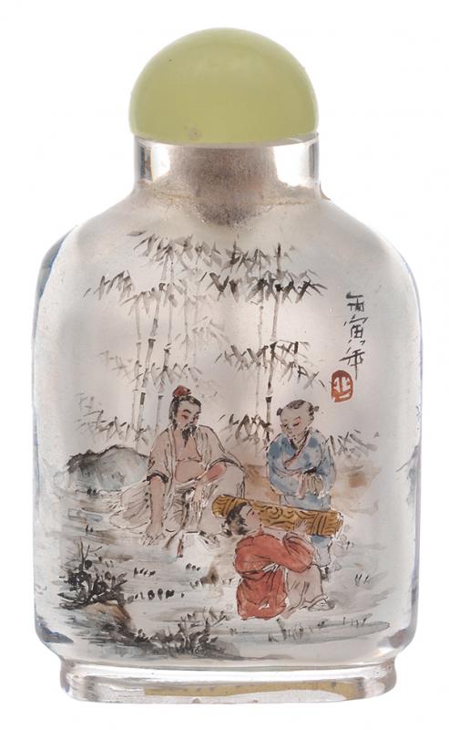 Appraisal: AN INSIDE PAINTED SNUFF BOTTLE WITH HARDSTONE STOPPER OTH CENTURY