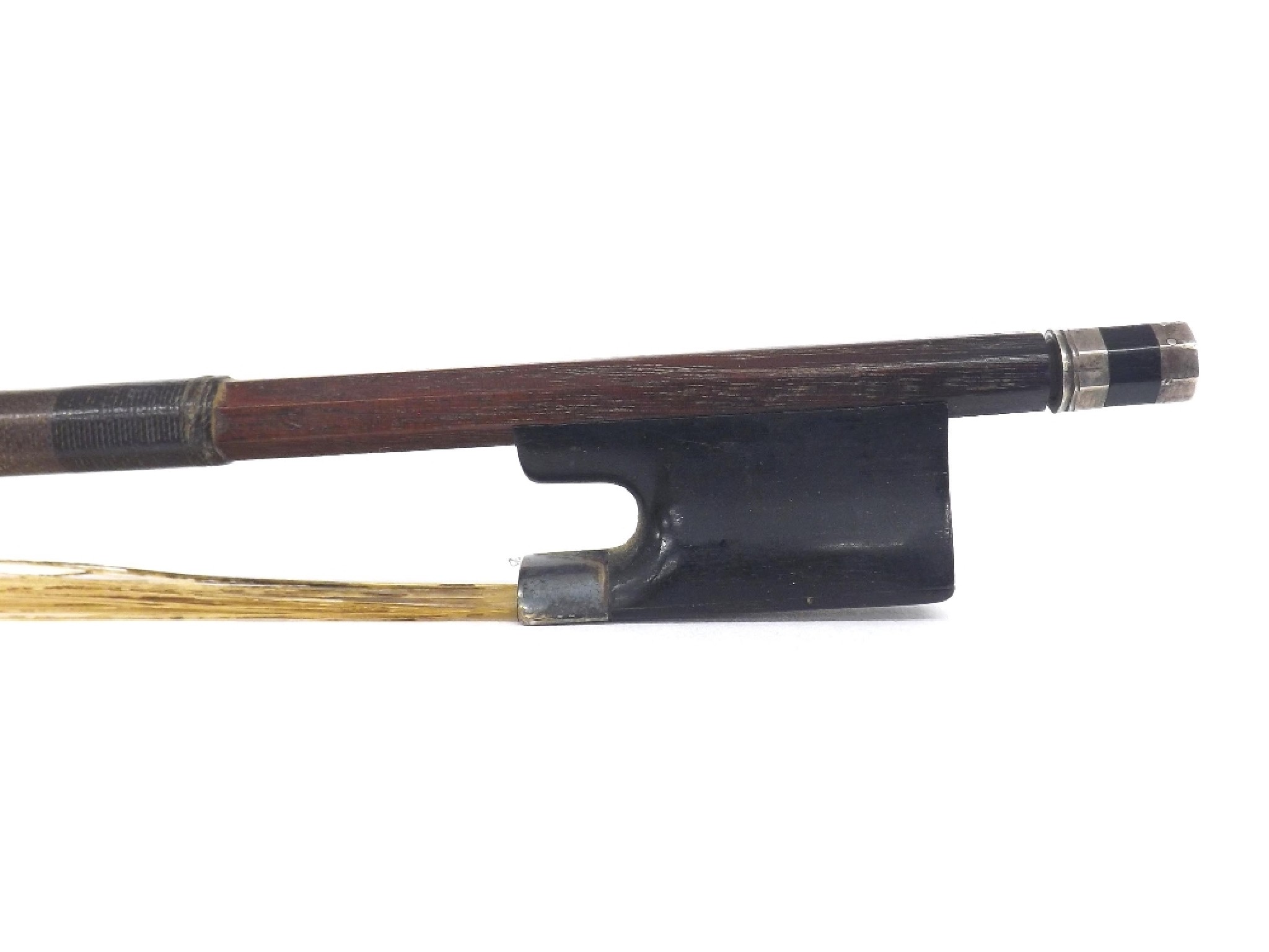 Appraisal: Interesting old silver mounted self-rehairing violin bow unstamped the stick