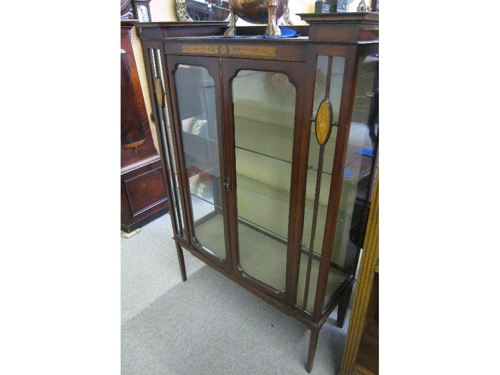 Appraisal: Edwardian mahogany and inlaid display cabinet