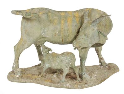 Appraisal: A bronze group of a water buffalo and calf on