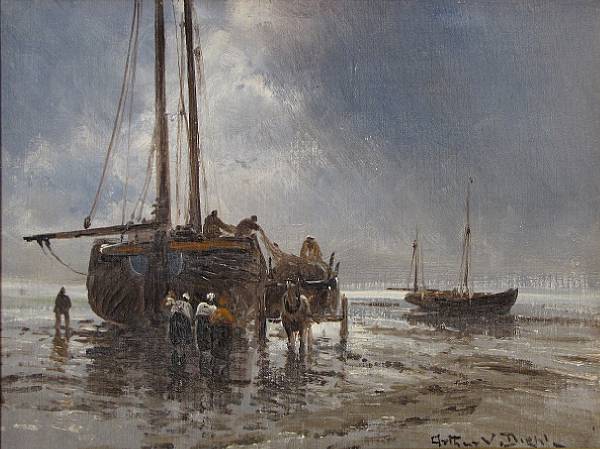 Appraisal: Arthur Vidal Diehl British American - Unloading the catch signed