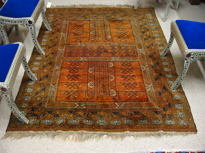 Appraisal: TRIBAL AFGHAN AREA RUG panel design in shades of brown