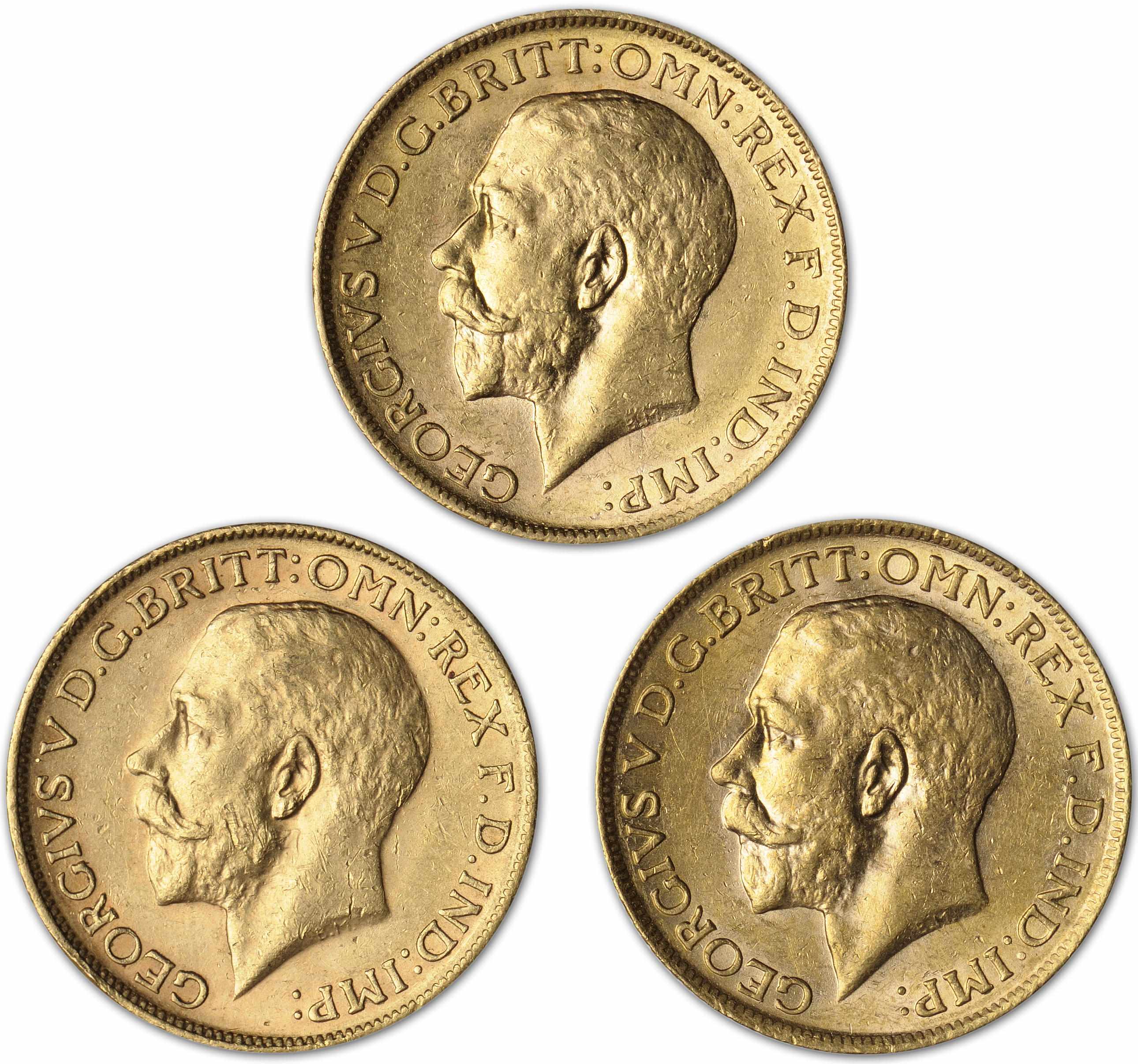 Appraisal: Australia George V Sovereigns -M KM- A delightful trio each