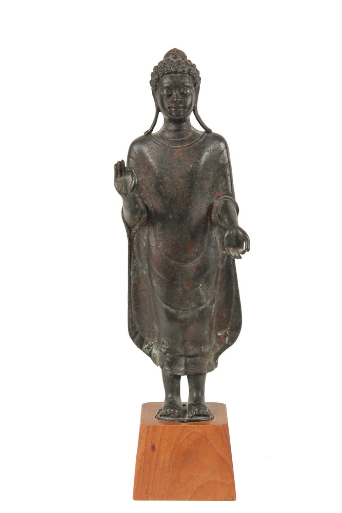 Appraisal: ANTIQUE ASIAN BRONZE STANDING DEITY - th c or earlier