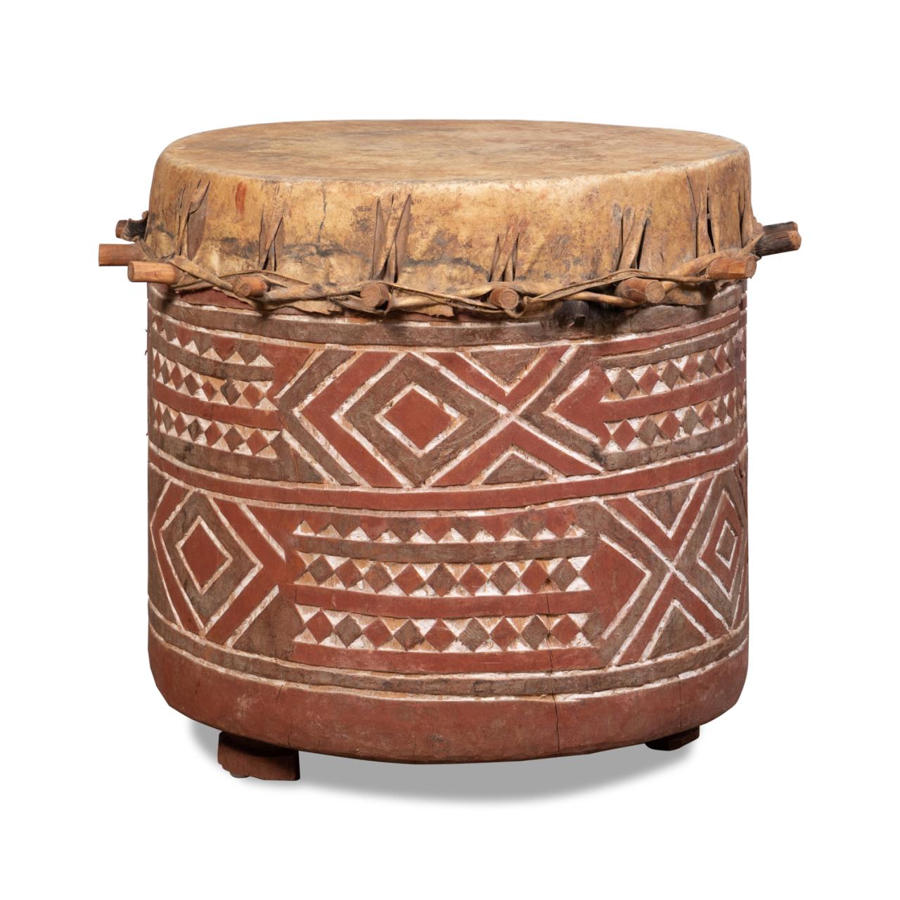 Appraisal: WEST AFRICAN CARVED WOOD DRUM West African drum executed in