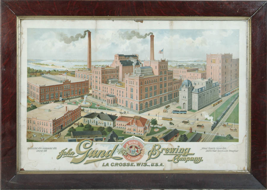 Appraisal: LARGE PAPER LITHO FACTORY SCENE FOR JOHN GUND BREWING COMPANY