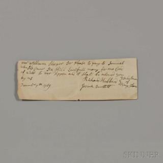 Appraisal: Bartlett Josiah - Signed Receipt December Small piece of laid