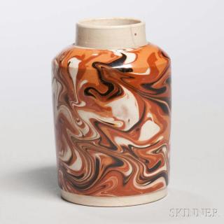 Appraisal: Creamware Slip-marbled Tea Canister England c cylindrical form ht in