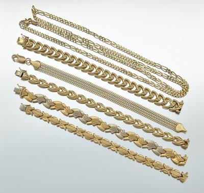 Appraisal: A Group of k Gold Jewelry Containing five gold bracelets