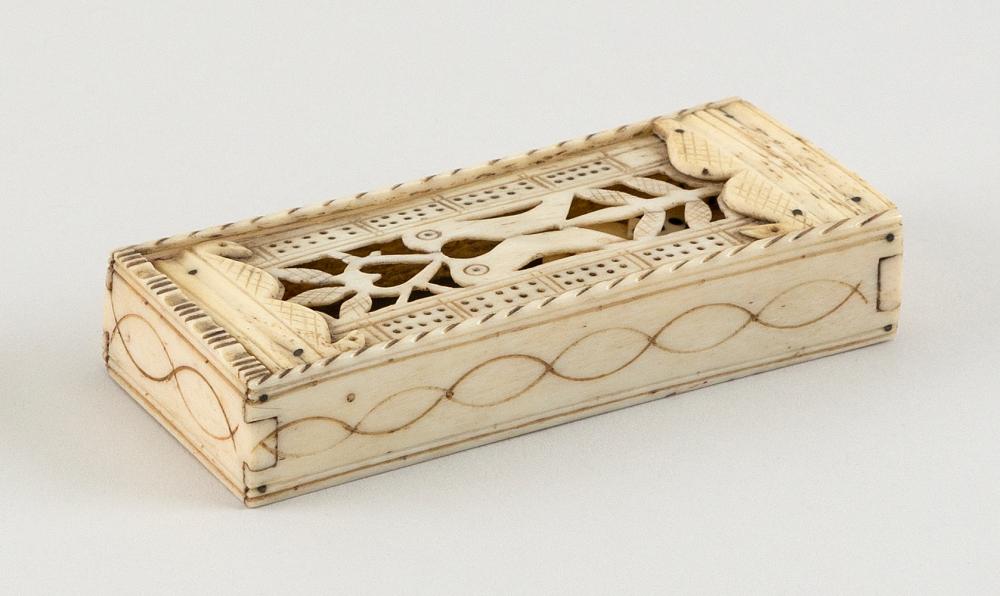 Appraisal: NAPOLEONIC PRISONER-OF-WAR CARVED BONE GAME BOX EARLY TH CENTURY LENGTH